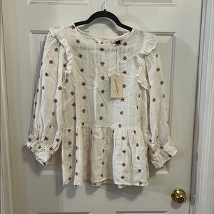 Universal Thread White Puff Sleeve Blouse with Peter Pan Collar
